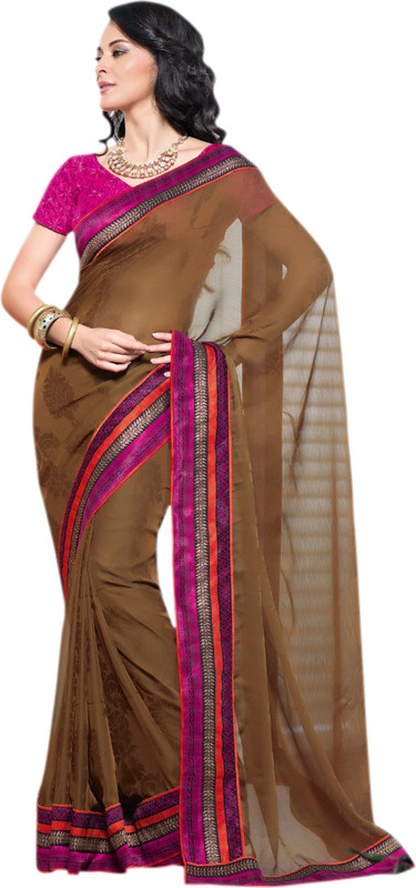 Vishal Printed Fashion Poly Georgette Saree(Brown)