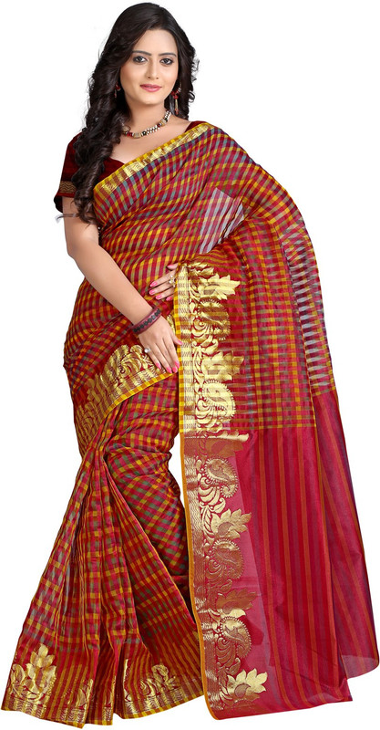 E-Vastram Checkered Banarasi Cotton, Silk Saree(Red, Gold) RS.545 (80.00% Off) - Flipkart
