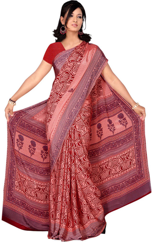 Vardan Prints Printed Bollywood Poly Crepe Saree(Maroon, Pink)