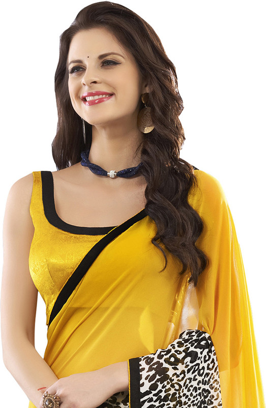 Khoobee Self Design Fashion Poly Georgette Saree(Multicolor, Yellow)