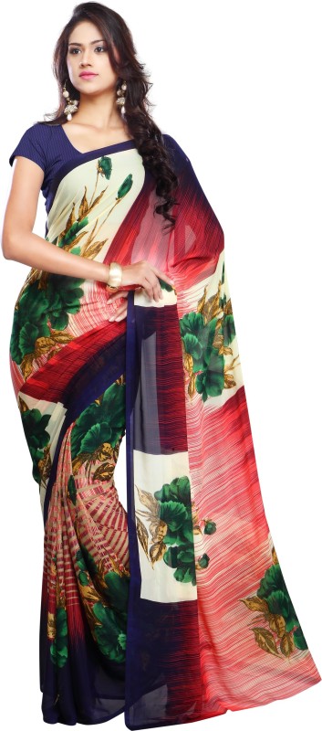 Ligalz Printed Fashion Handloom Chiffon Saree(Blue)