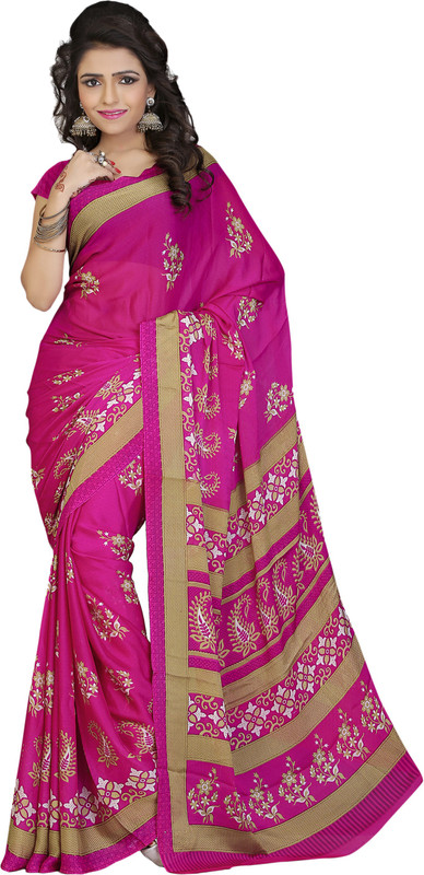 Khoobee Self Design, Printed Fashion Poly Crepe Saree(Pink, Beige)