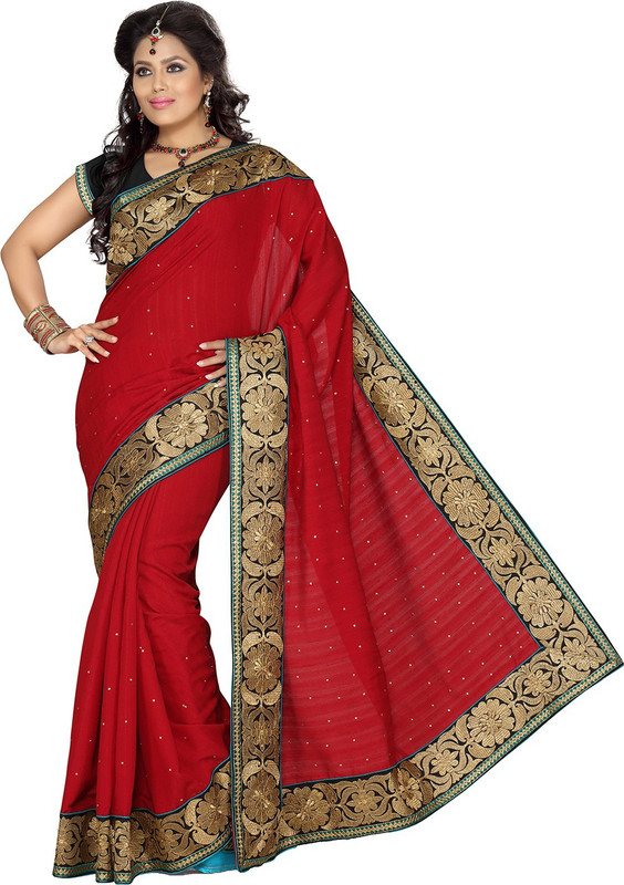 Ishin Embroidered Fashion Art Silk Saree(Maroon)