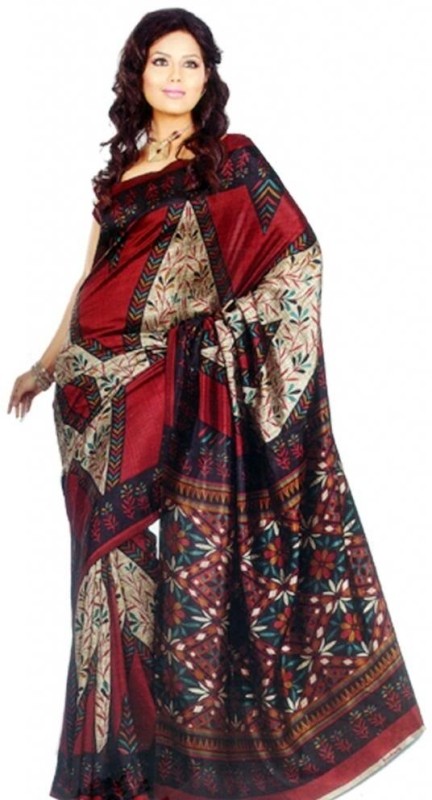 Sunaina Printed Silk Saree(Brown) RS.489 (75.00% Off) - Flipkart