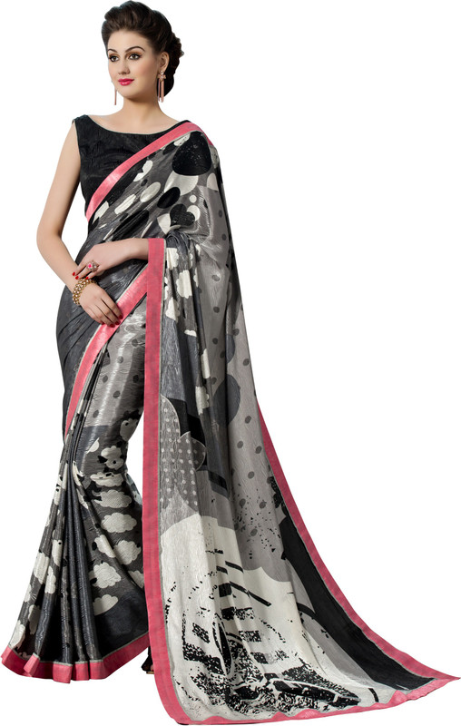 Jiya Self Design, Printed Fashion Art Silk, Poly Crepe Saree(Multicolor, Grey)