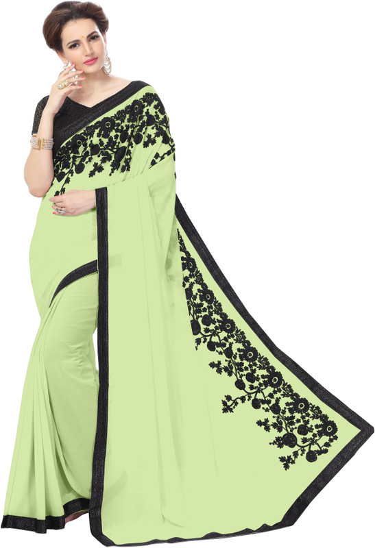 onlinefayda Embroidered Daily Wear Poly Georgette Saree(Green)