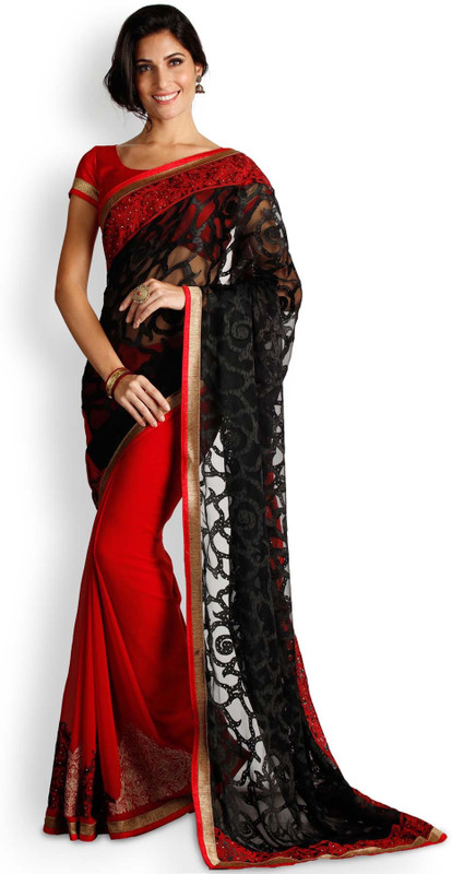 Soch Embroidered Fashion Poly Georgette Saree(Black)