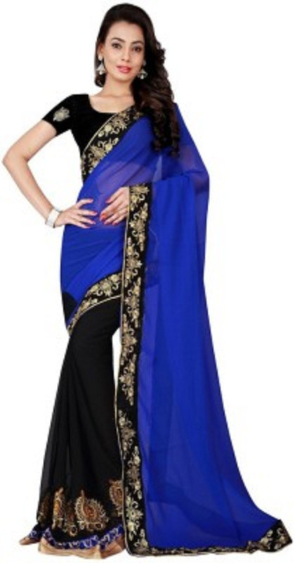 sky global Embroidered Bollywood Pure Georgette Saree(Multicolor)