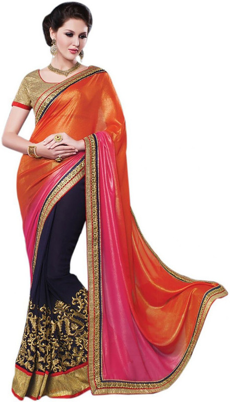 Bollywood Designer Solid Fashion Poly Georgette Saree(Orange)