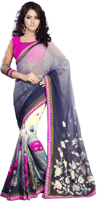 Stylezone Printed Bollywood Poly Georgette Saree(Grey)