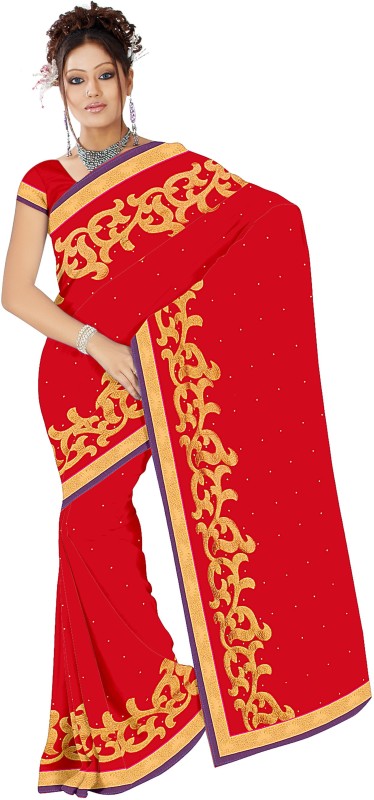 Aruna Sarees Embroidered Fashion Chiffon Saree(Red) RS.618 (76.00% Off) - Flipkart