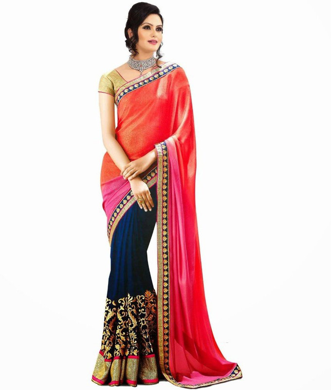 ambe fashion Embroidered Bollywood Poly Georgette Saree(Orange)