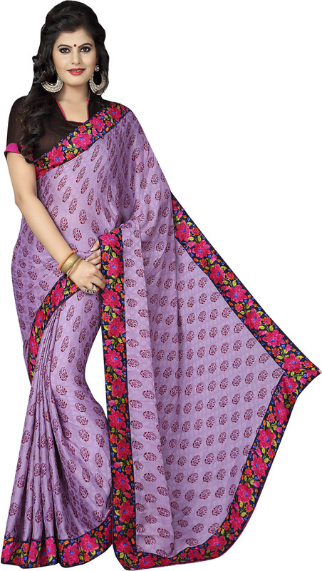 Jiya Self Design, Printed Fashion Satin Blend, Cotton Blend Saree(Purple, Brown)