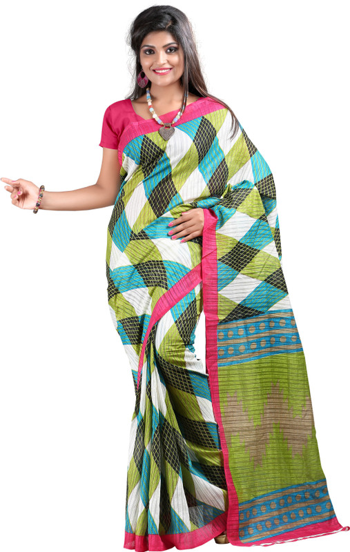 Ajamukhi Printed Bollywood Silk Saree(Green) RS.525 (69.00% Off) - Flipkart