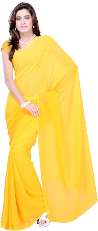 Sonika Solid Fashion Poly Georgette Saree(Yellow)