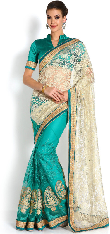 Soch Embroidered Fashion Lace Saree(Green)