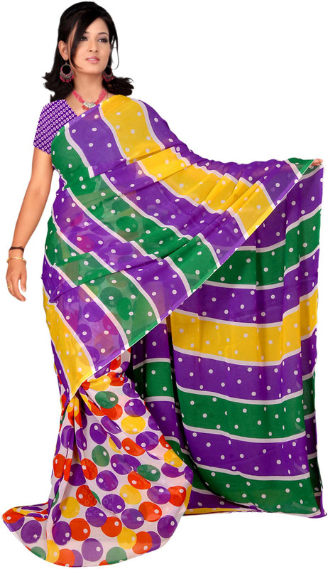 Jiya Self Design, Printed Daily Wear Poly Georgette Saree(Multicolor, Purple, Green, Yellow)