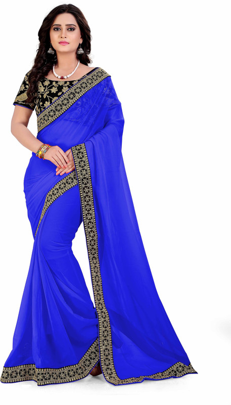 Royal Drift Embroidered Bollywood Poly Georgette Saree(Black)