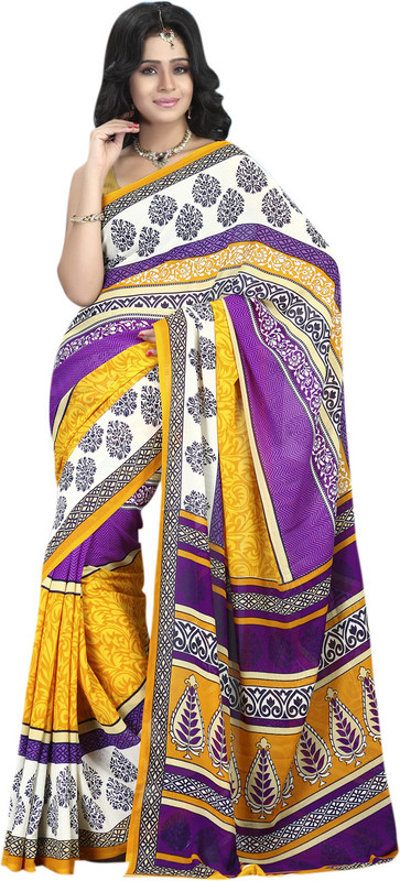 Saara Solid Daily Wear Poly Georgette Saree(White, Blue)