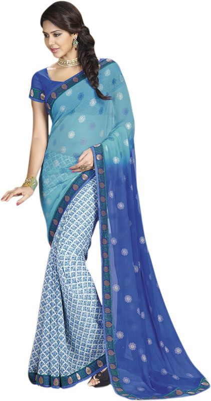 Vishal Printed Fashion Chiffon Saree(Blue)