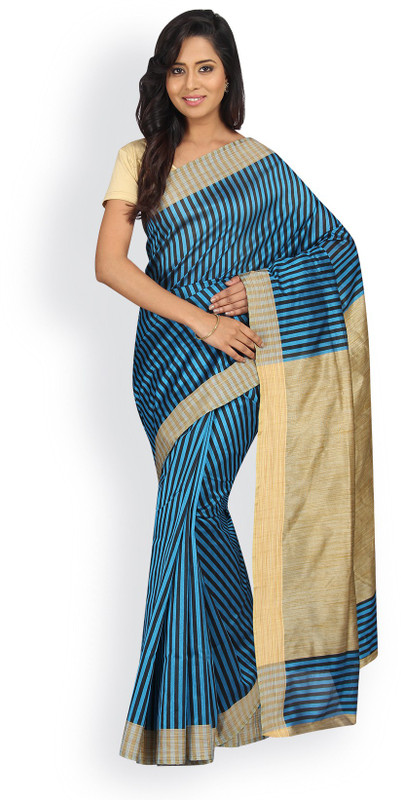 Pavechas Striped Banarasi Silk Cotton Blend Saree(Green, Black) RS.232 (74.00% Off) - Flipkart