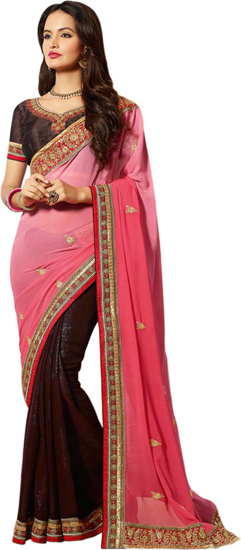 Adityadarshan Creation Embellished Fashion Satin Blend Saree(Pink)