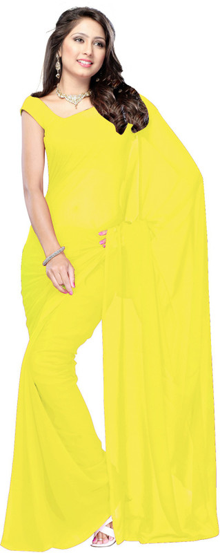 Parisha Solid Daily Wear Poly Georgette Saree(Yellow)
