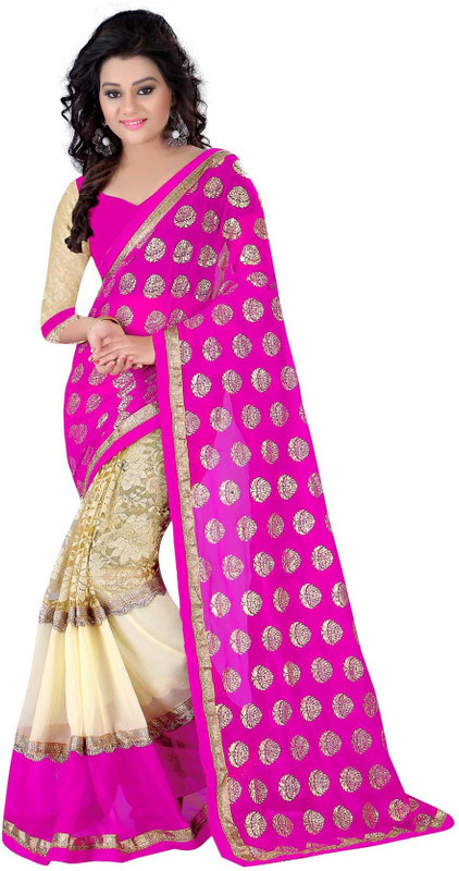 Exclusive Designer Embroidered Fashion Poly Georgette Saree(Pink)