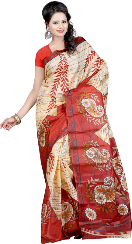 Kajal Sarees Printed Bollywood Art Silk Saree(Beige, Red) RS.313 (73.00% Off) - Flipkart