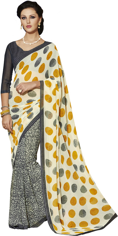 Lovelylook Printed Daily Wear Poly Georgette Saree(White, Grey)