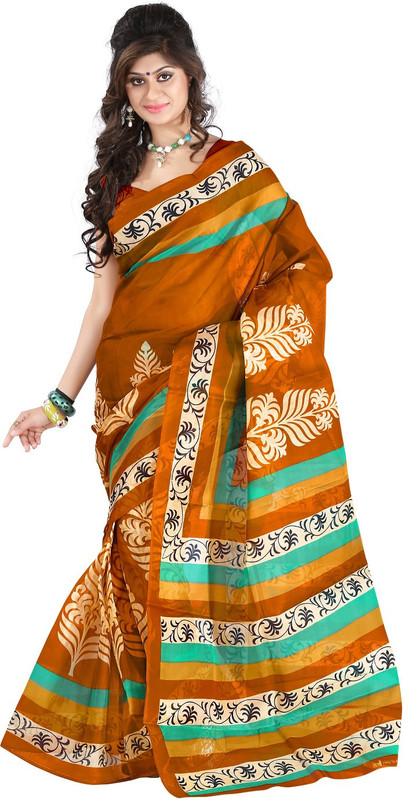 Rightshape Printed Bollywood Polycotton Saree(Mustard)