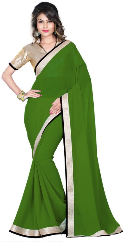 Desi Butik Printed Fashion Poly Georgette Saree(Green)