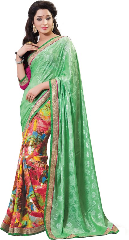 Khushali Self Design Fashion Poly Georgette Saree(Light Green)