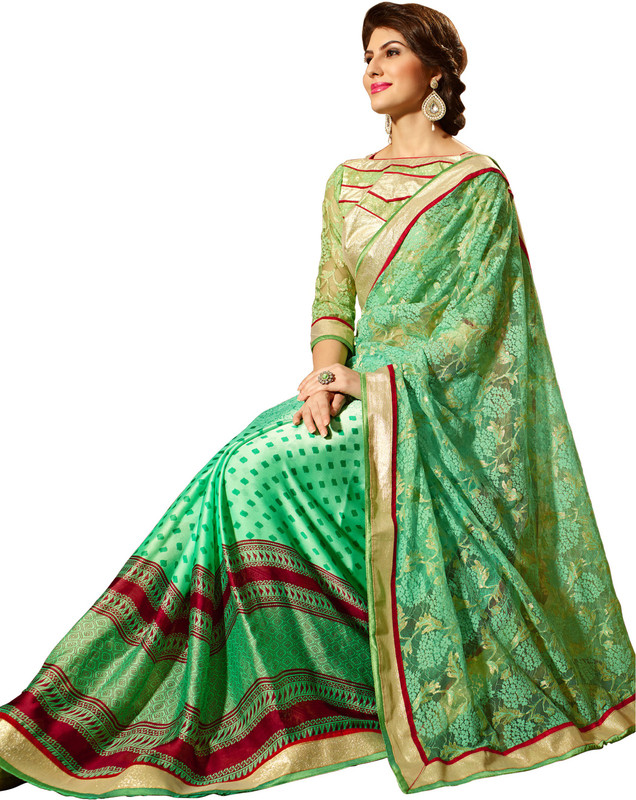 Jiya Self Design, Printed Fashion Cotton Blend, Poly Silk Saree(Green)