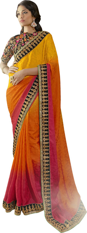Parisha Embroidered Fashion Cotton Blend, Poly Georgette Saree(Multicolor)