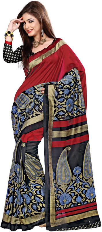 Jiya Self Design, Printed Fashion Poly Silk Saree(Maroon)