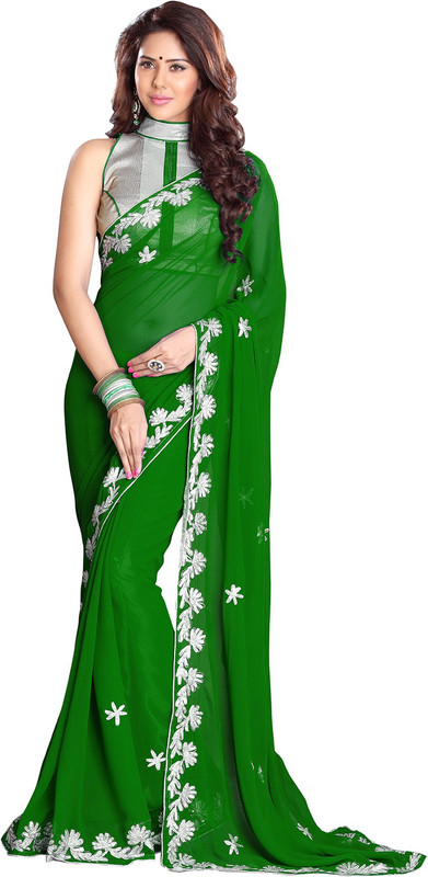 Sourbh Sarees Embroidered Fashion Poly Georgette Saree(Green)