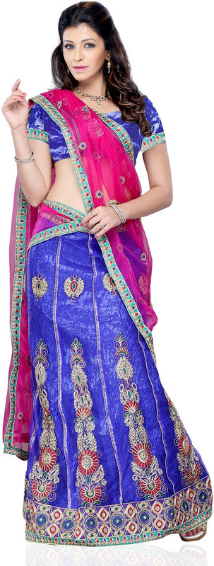 JTInternational Self Design Fashion Cotton Blend Saree(Blue, Pink)