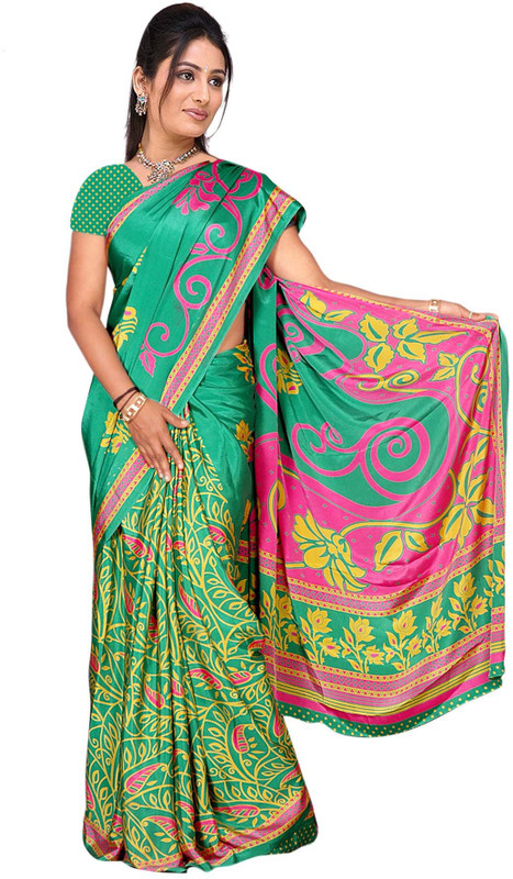 Trendz Printed Fashion Poly Crepe Saree(Green)
