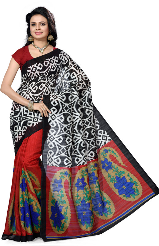 Ishin Floral Print Fashion Poly Silk Saree(Multicolor)