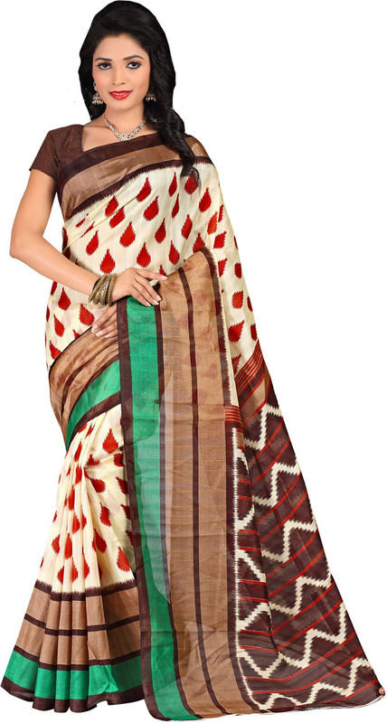 Parisha Printed Daily Wear Art Silk Saree(White, Brown)