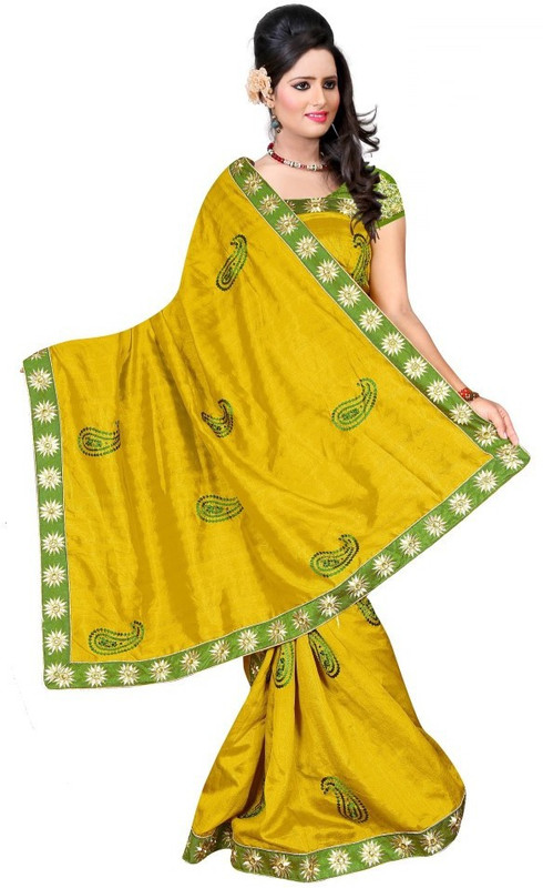 Kuvarba Fashion Embroidered Bhagalpuri Silk Cotton Blend Saree(Green)
