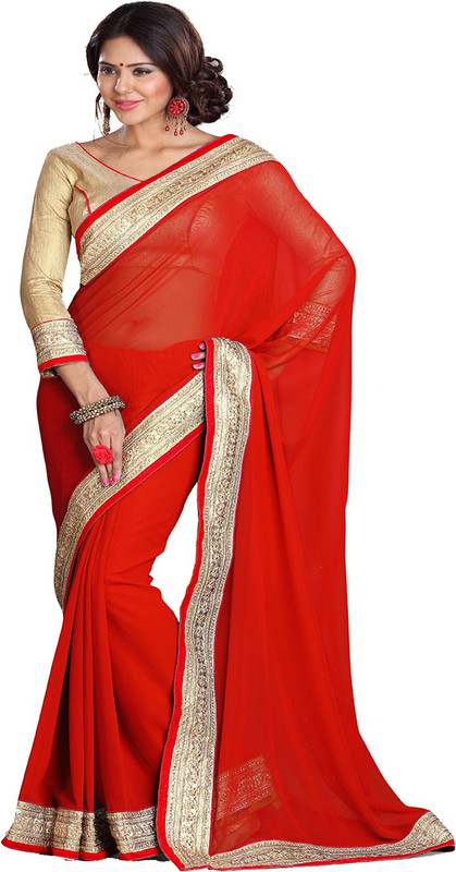 Sourbh Sarees Self Design Fashion Georgette Saree(Red) RS.2695 (71.00% Off) - Flipkart