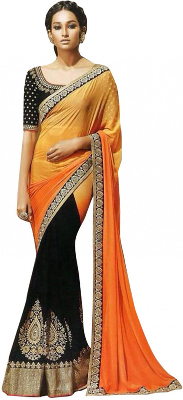 ambe fashion Embroidered Bollywood Pure Georgette Saree(Orange)