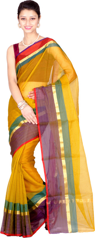 Chandrakala Woven Banarasi Cotton Blend Saree(Brown)