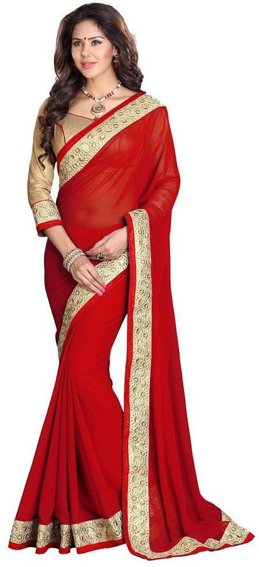 Sweetlook Embroidered Bollywood Handloom Chiffon Saree(Red, Beige)