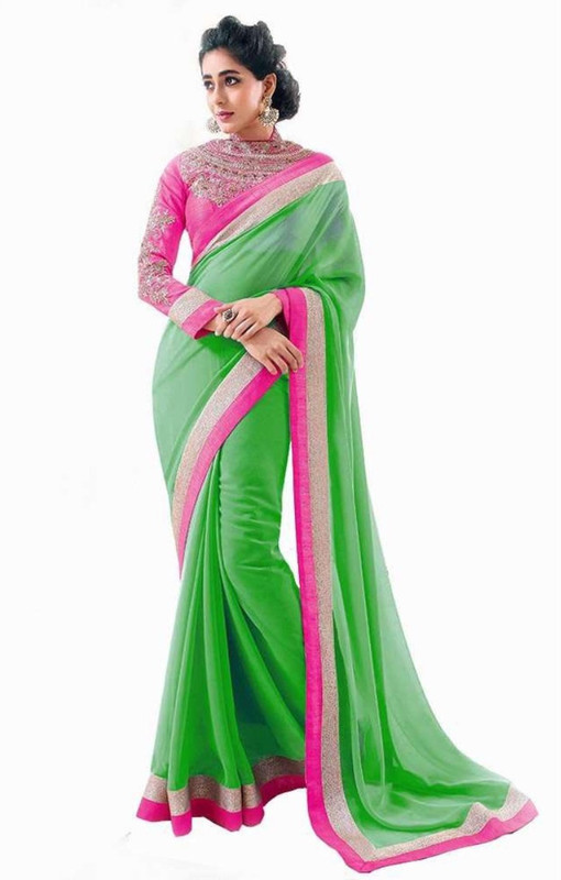 Rockchin Fashions Embroidered Fashion Chiffon Saree(Green) RS.499 (75.00% Off) - Flipkart
