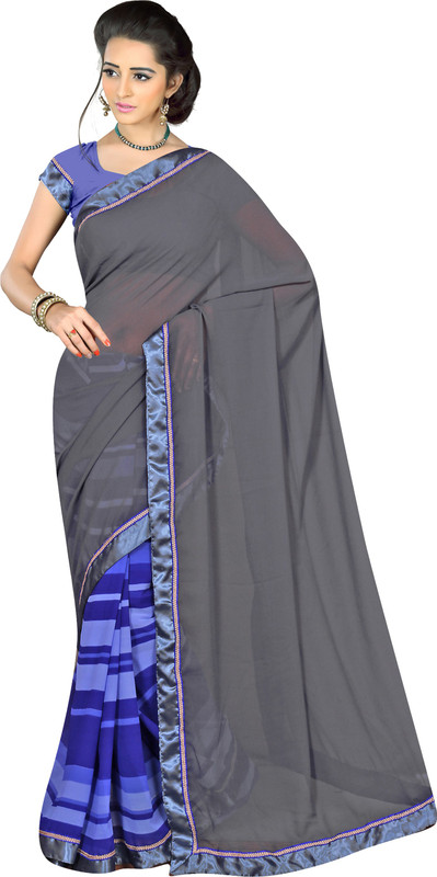 Khushali Self Design, Printed Fashion Poly Georgette Saree(Blue, Grey)