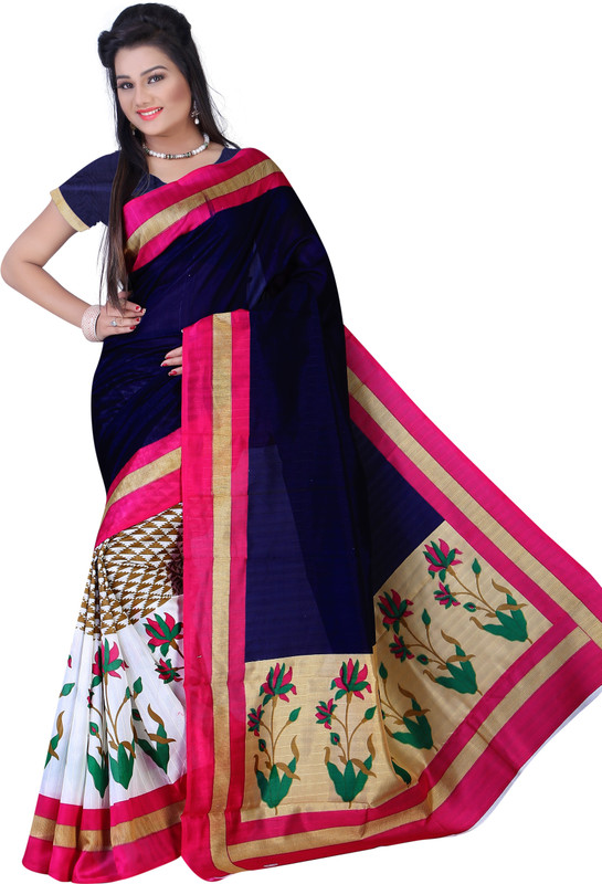 svb sarees Self Design Kanjivaram Cotton Blend Saree(Dark Blue)
