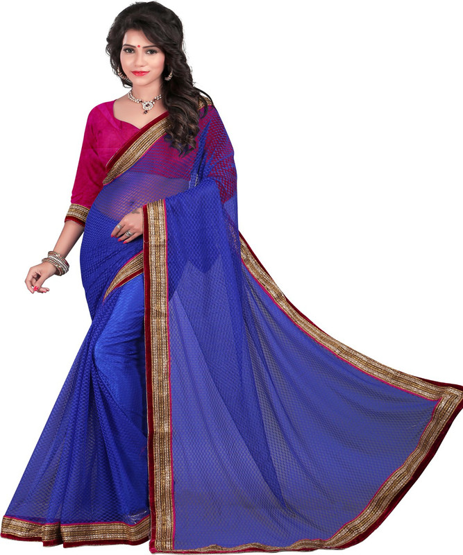 Luga Self Design Bollywood Cotton Blend Saree(Blue)